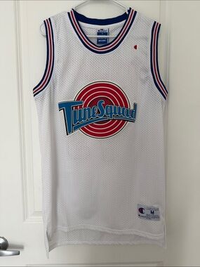 Champion White Tune Squad Mesh Basketball Jersey with Red & Blue Logo